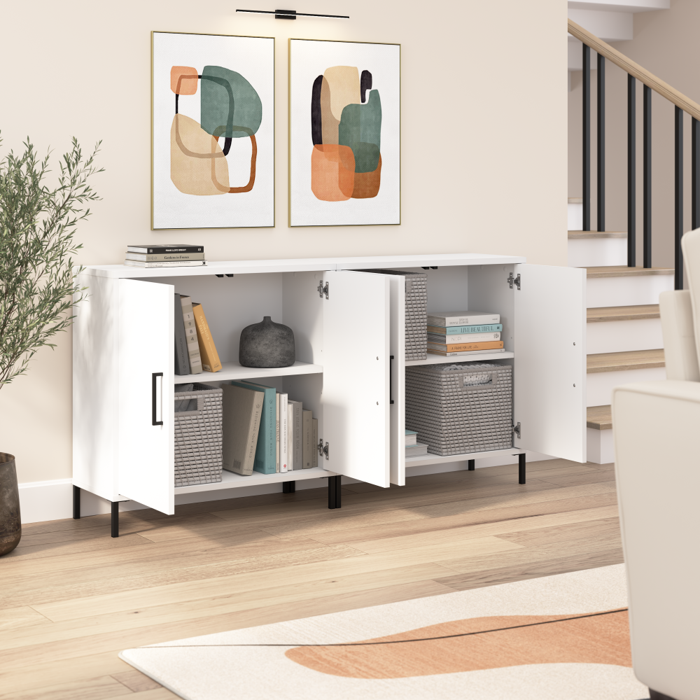 Shop Bush Furniture Essence Low Storage Cabinet with Doors - Set of 2, Image 03, ESE002WH, #color_white