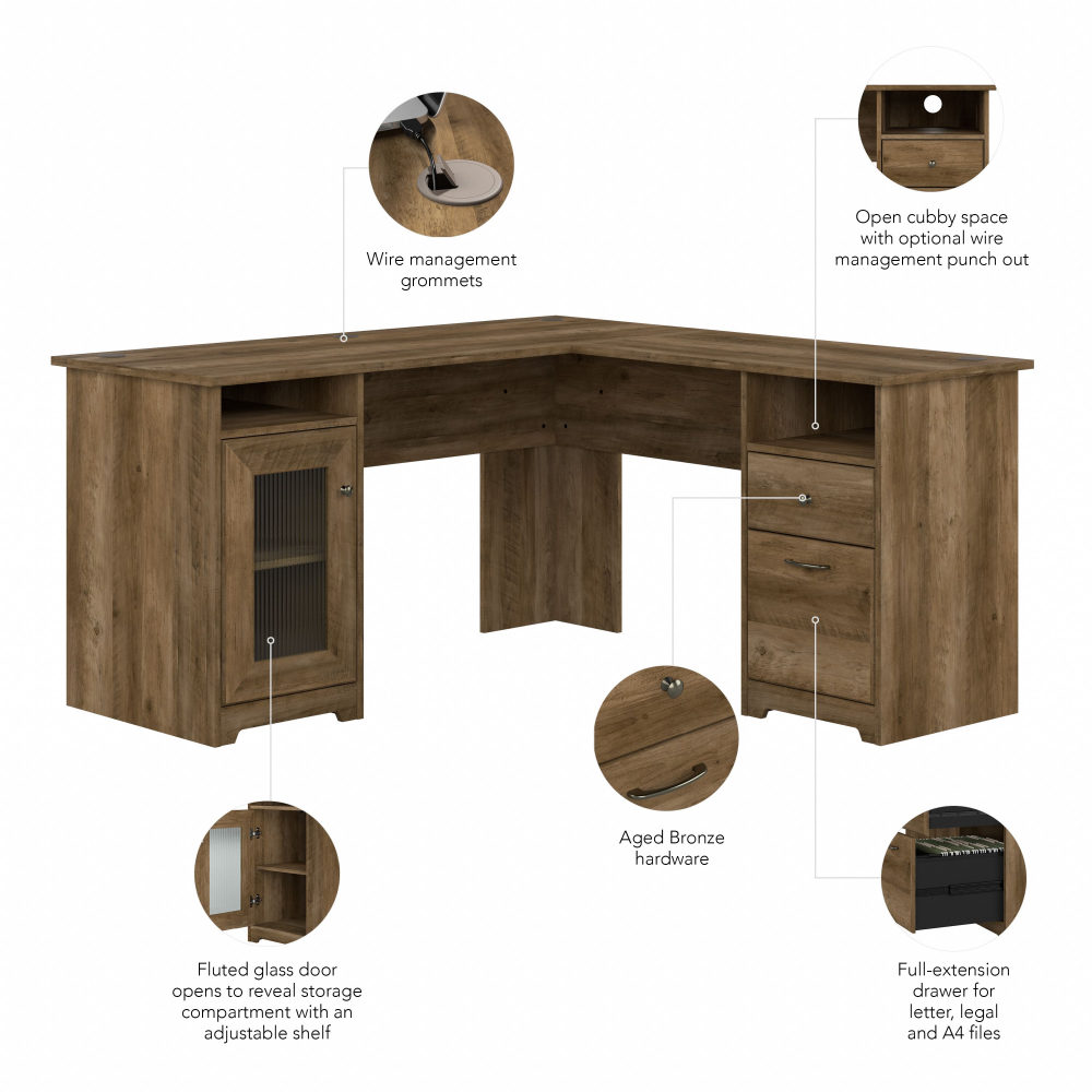 Shop Bush Furniture Cabot 60W L Shaped Computer Desk, Image 08, WC31530-03K, #color_reclaimed pine