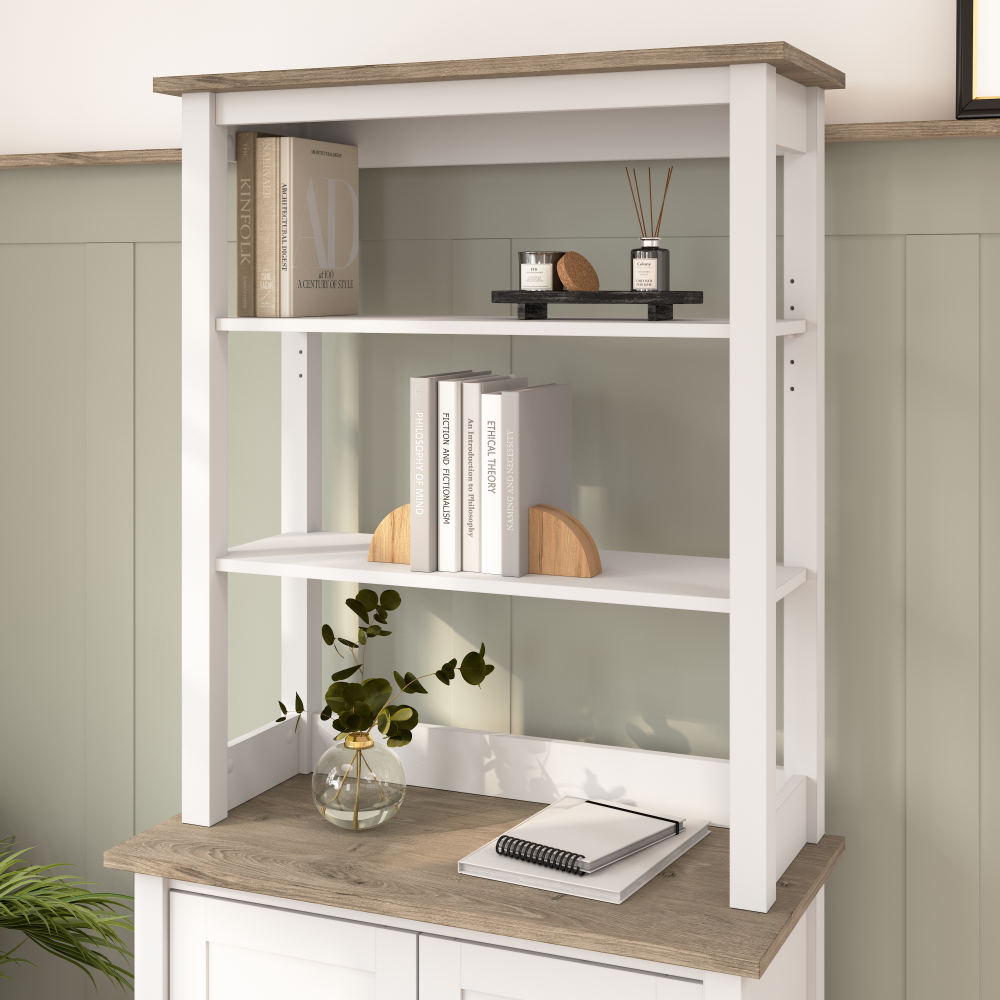 Shop Bush Furniture Mayfield Tall Hutch Organizer, Image 02, MAH131GW2-03, #color_shiplap gray/pure white