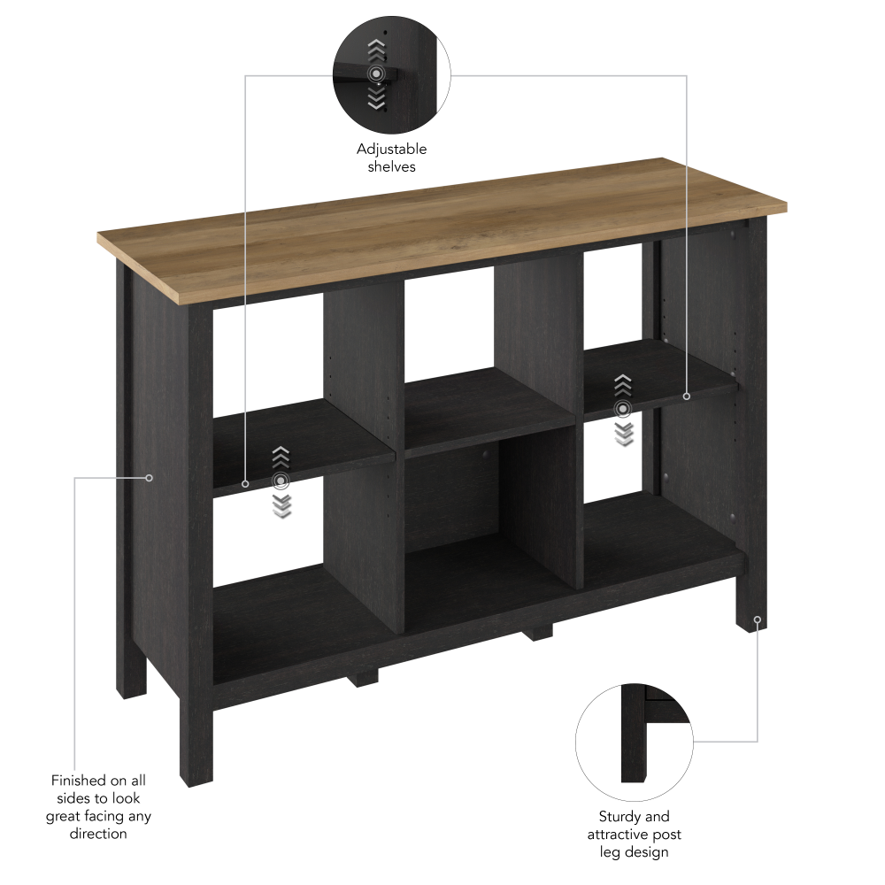 Shop Bush Furniture Mayfield 6 Cube Bookcase, Image 07, MAB145V2P-03, #color_vintage black/reclaimed pine