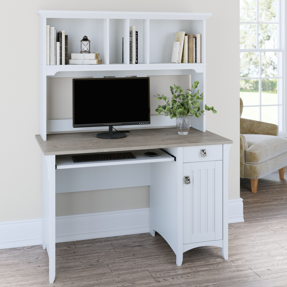 Shop Bush Furniture Salinas Small Computer Desk with Hutch, Image 02, MY72808-03, #color_shiplap gray/pure white
