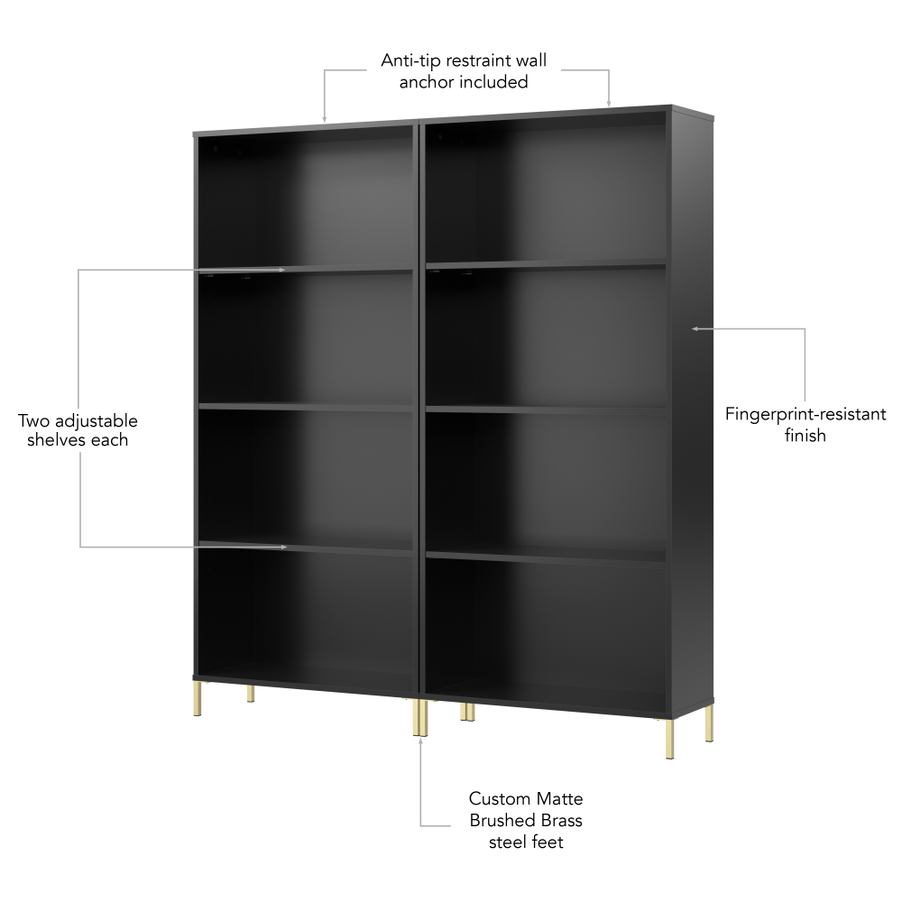 Shop Bush Furniture Soho 4 Shelf Bookcase - Set of 2, Image 05, SHH003BL, #color_black stipple