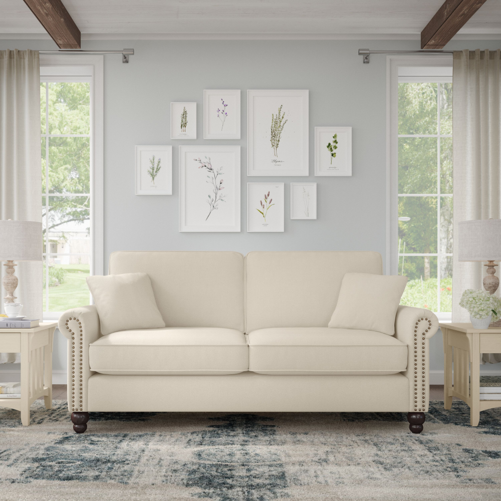 Shop Bush Furniture Coventry 73W Sofa, Image 02, CVJ73BCRH-03K, #color_cream herringbone fabric
