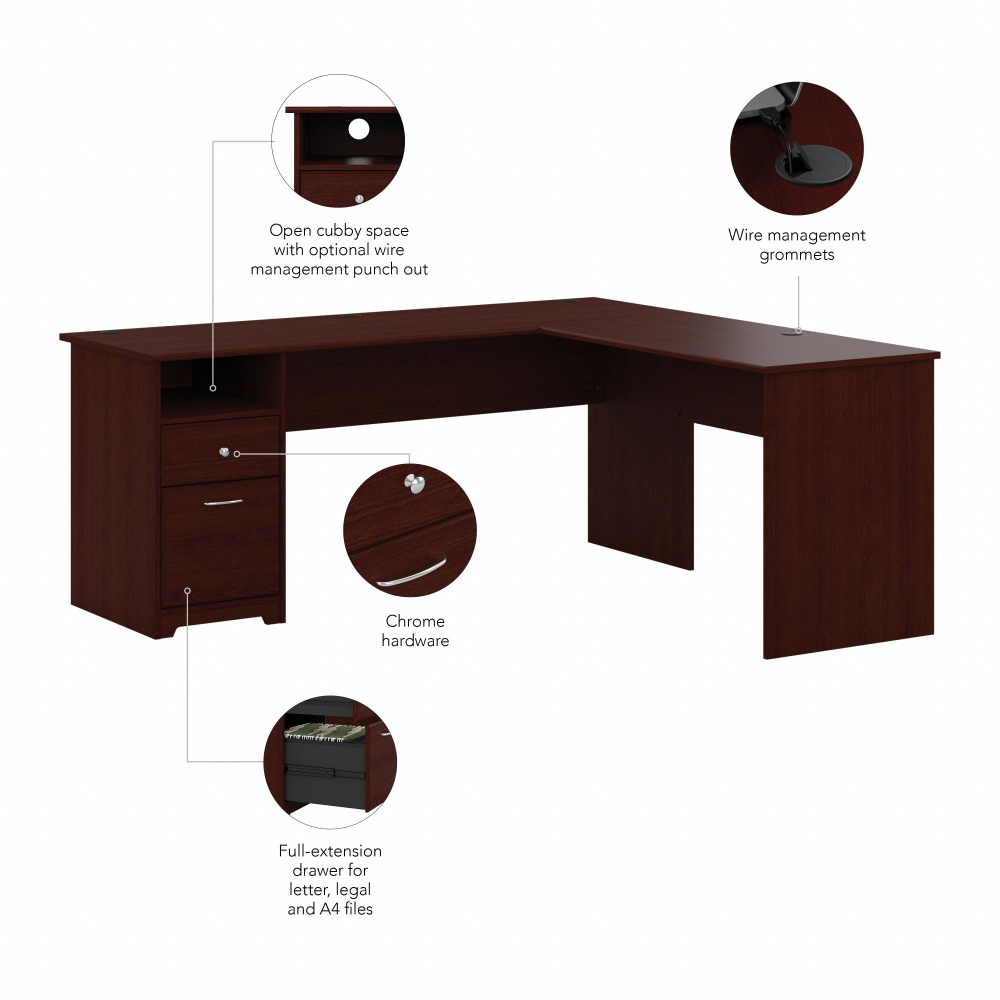 Shop Bush Furniture Cabot 72W L Shaped Computer Desk with Drawers, Image 06, CAB051HVC, #color_harvest cherry
