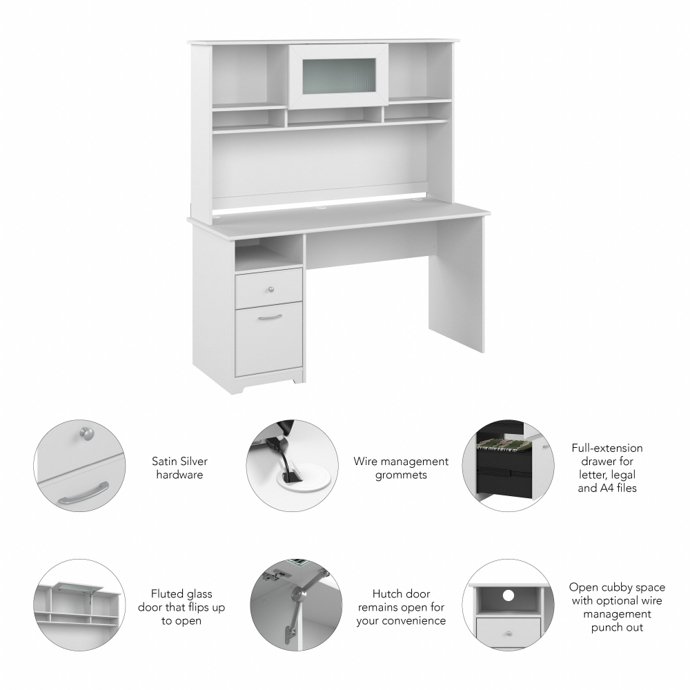 Shop Bush Furniture Cabot 60W Computer Desk with Hutch, Image 06, CAB042WHN, #color_white