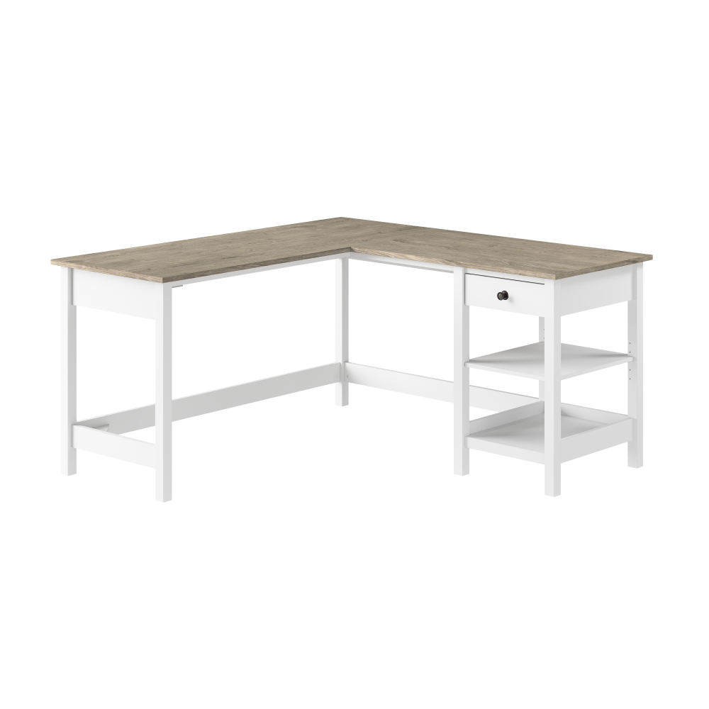 Shop Bush Furniture Mayfield 60W L Shaped Computer Desk with Storage, Image 01, MAD260GW2-03, #color_shiplap gray/pure white