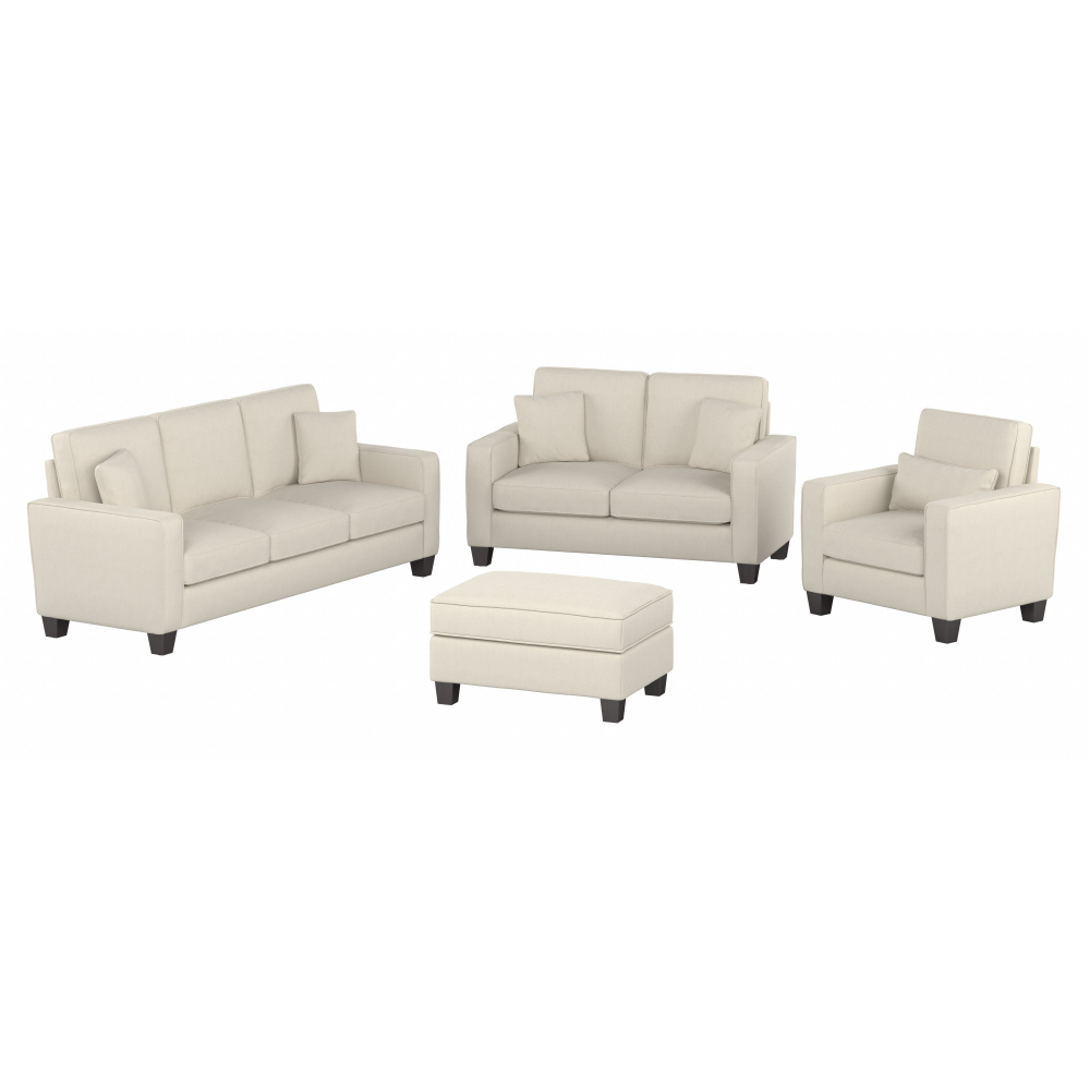 Shop Bush Furniture Stockton 85W Sofa with Loveseat, Accent Chair, and Ottoman, Image 01, SKT020CRH, #color_cream herringbone fabric