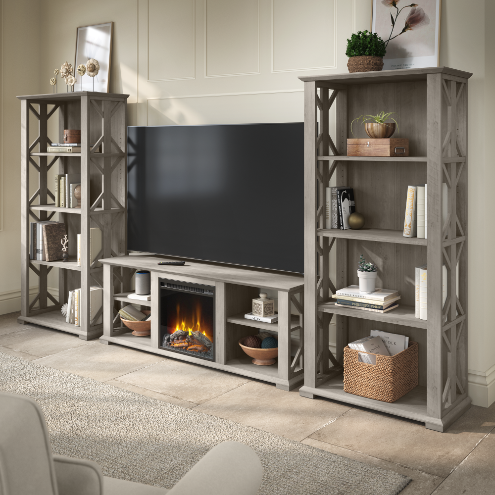 Shop Bush Furniture Homestead Farmhouse TV Stand for 70 Inch TV, Image 04, HOV160DG-03, #color_driftwood gray