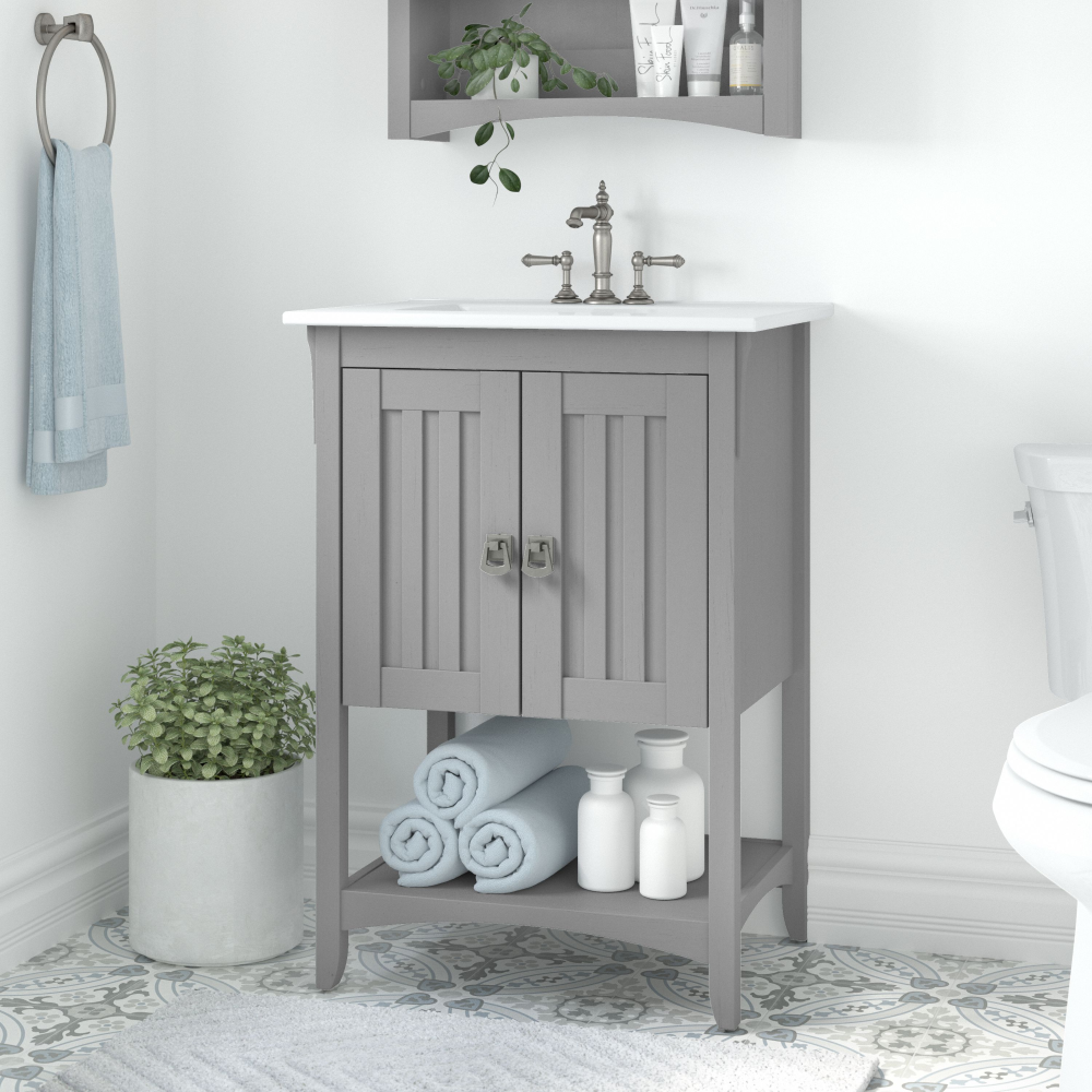Shop Bush Furniture Salinas 24W Bathroom Vanity with Sink, Image 02, SAVN124CG-03K, #color_cape cod gray