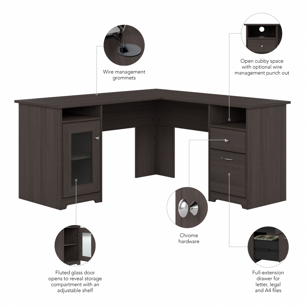 Shop Bush Furniture Cabot 60W L Shaped Computer Desk with Storage, Image 08, WC31730K, #color_heather gray