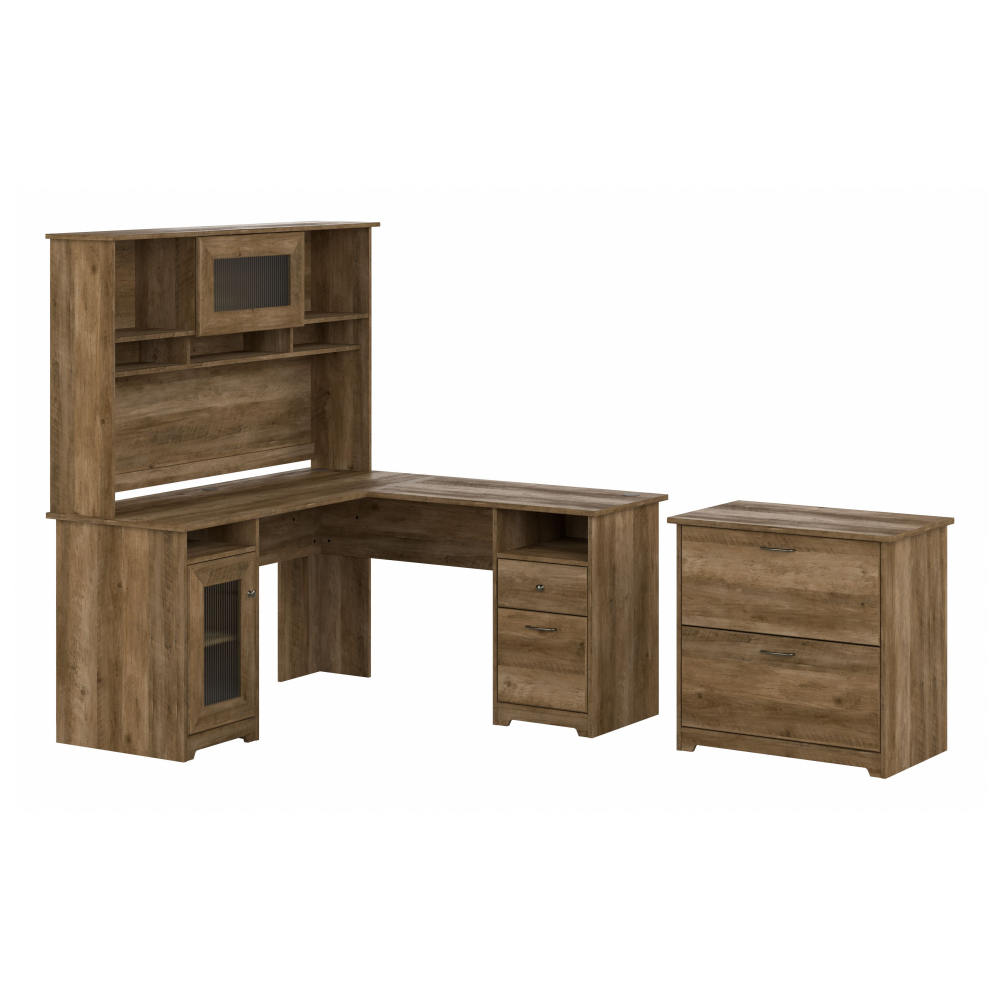 Shop Bush Furniture Cabot 60W L Shaped Computer Desk with Hutch and Lateral File Cabinet, Image 01, CAB005RCP, #color_reclaimed pine