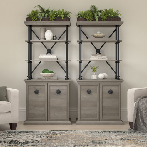 Shop Bush Furniture Coliseum Designer Bookcase with Doors (Set of Two), Image 02, CSM005DG, #color_driftwood gray