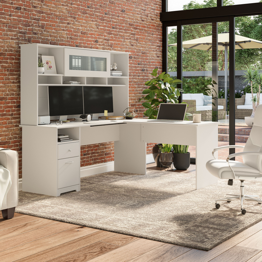 Shop Bush Furniture Cabot 72W L Shaped Computer Desk with Hutch and Drawers, Image 02, CAB053WHN, #color_white
