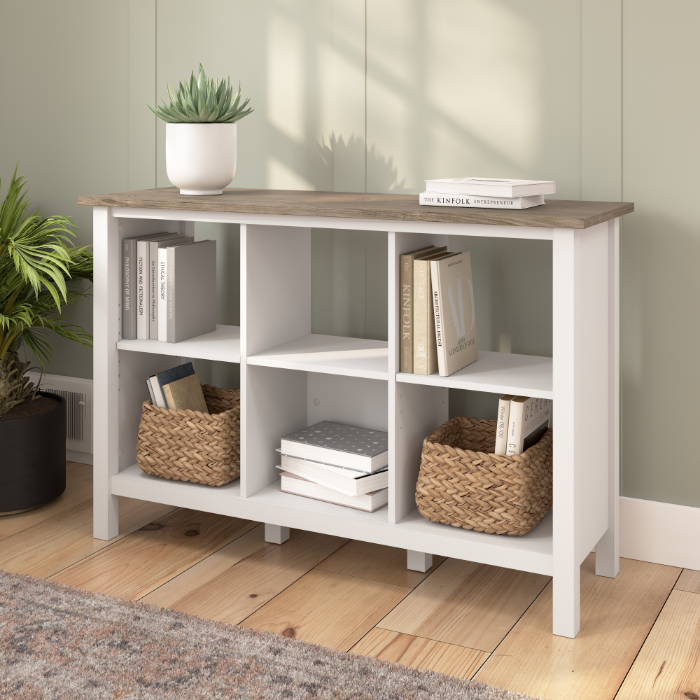 Shop Bush Furniture Mayfield 6 Cube Bookcase, Image 02, MAB145GW2-03, #color_shiplap gray/pure white