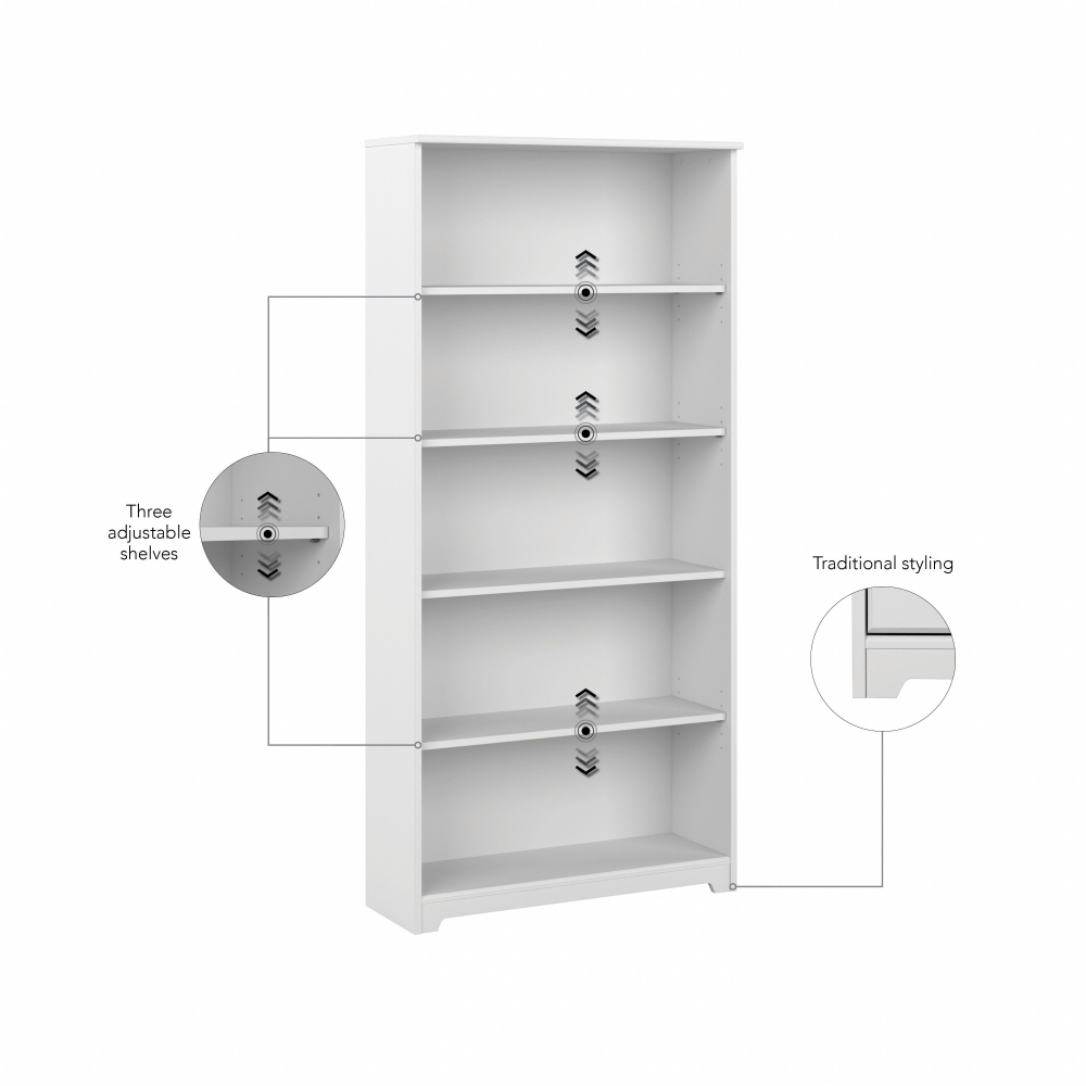 Shop Bush Furniture Cabot Tall 5 Shelf Bookcase, Image 05, WC31966, #color_white