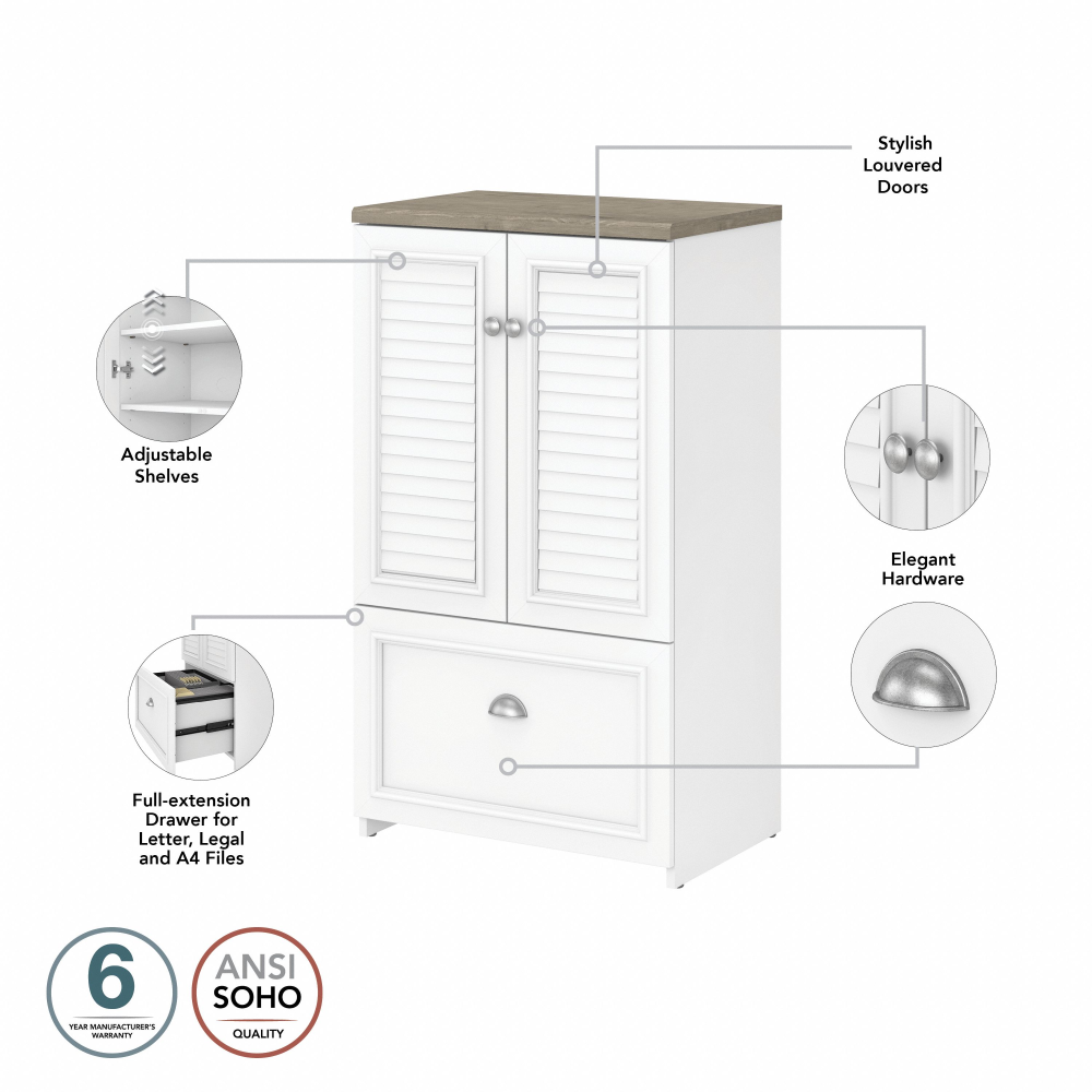 Shop Bush Furniture Fairview 60W L Shaped Desk and 2 Door Storage Cabinet with File Drawer, Image 08, FV009G2W, #color_shiplap gray/pure white