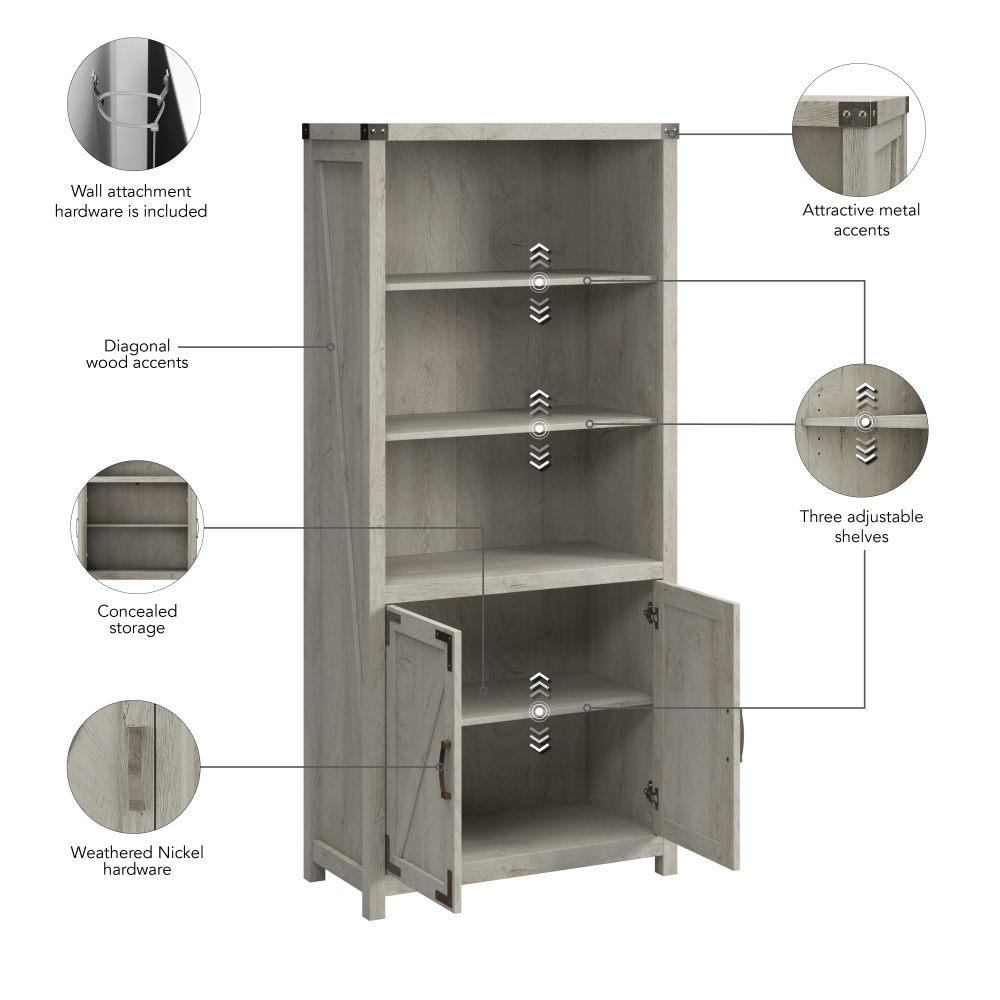 Shop Bush Furniture Knoxville Tall 5 Shelf Bookcase with Doors, Image 08, CGB132CWH-03, #color_cottage white