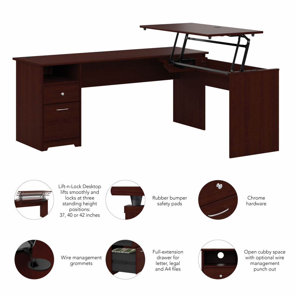 Shop Bush Furniture Cabot 72W 3 Position Sit to Stand L Shaped Desk, Image 08, CAB050HVC, #color_harvest cherry