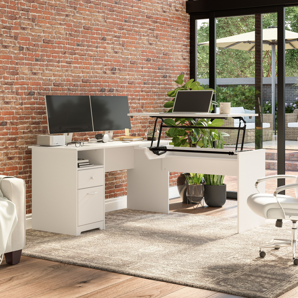 Shop Bush Furniture Cabot 60W 3 Position Sit to Stand L Shaped Desk, Image 02, CAB043WHN, #color_white
