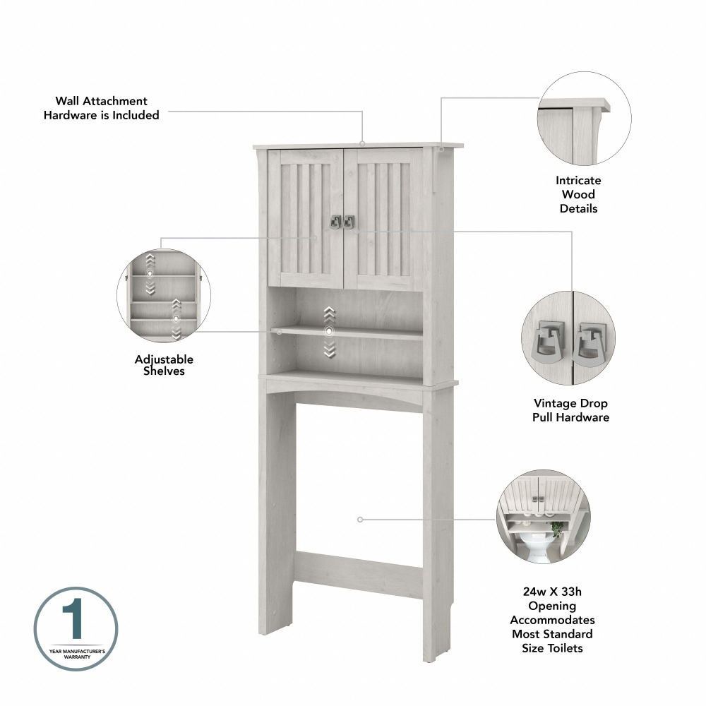Shop Bush Furniture Salinas Over The Toilet Storage Cabinet, Image 08, SAS268LW-03, #color_linen white oak
