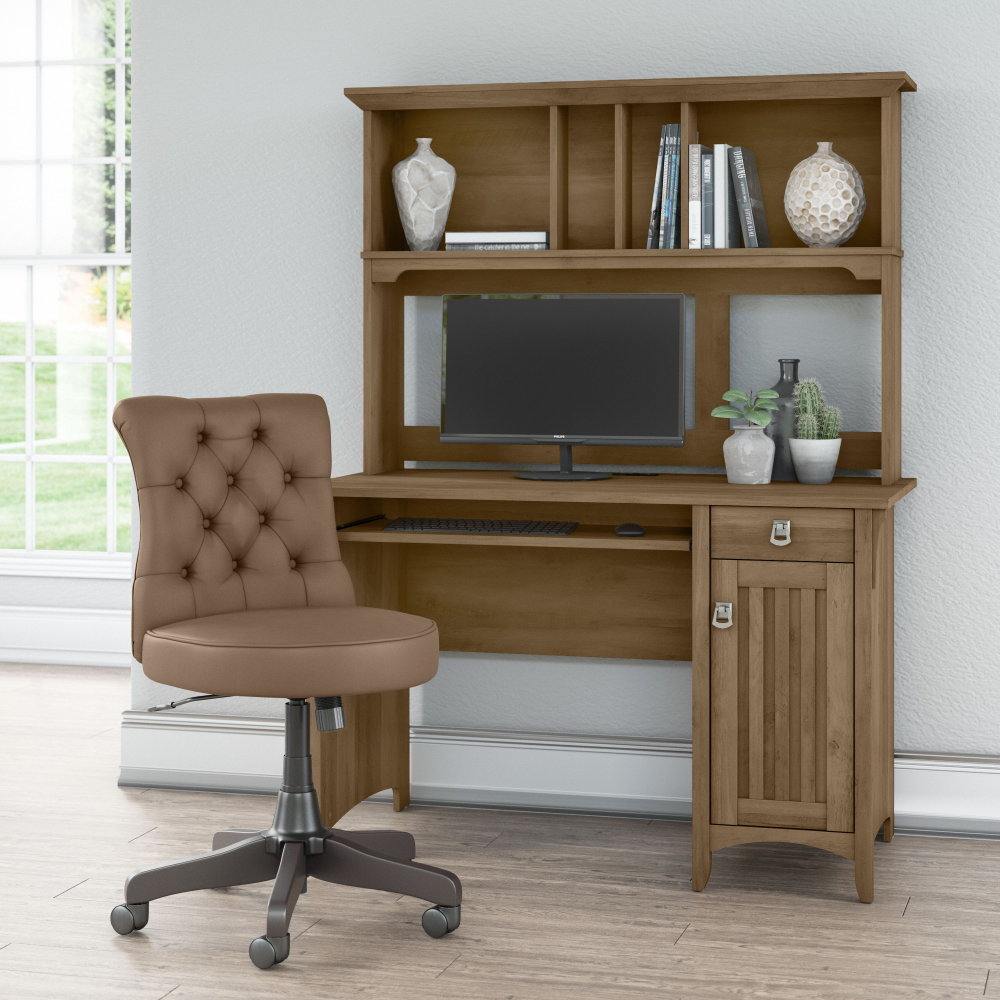 Shop Bush Furniture Salinas 48W Computer Desk with Hutch and Mid Back Tufted Office Chair, Image 02, SAL012RCP, #color_reclaimed pine
