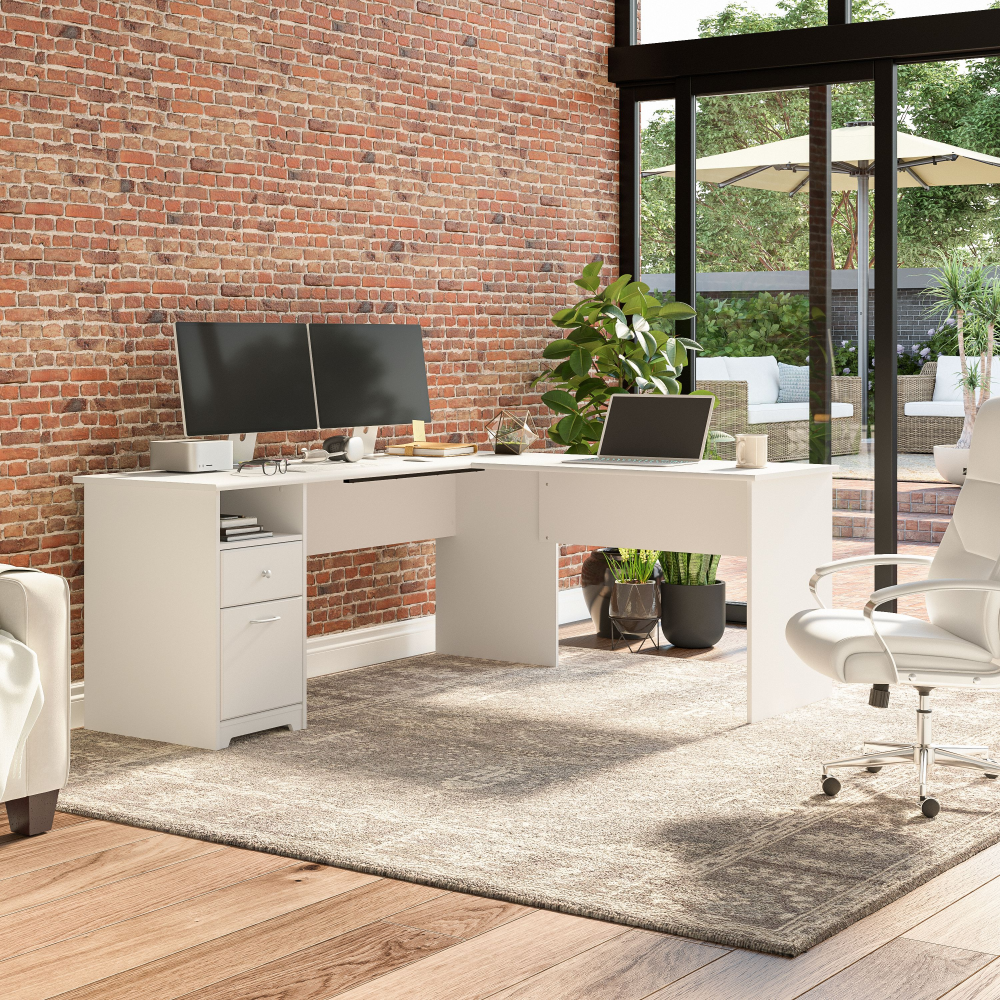 Shop Bush Furniture Cabot 72W L Shaped Computer Desk with Drawers, Image 02, CAB051WHN, #color_white