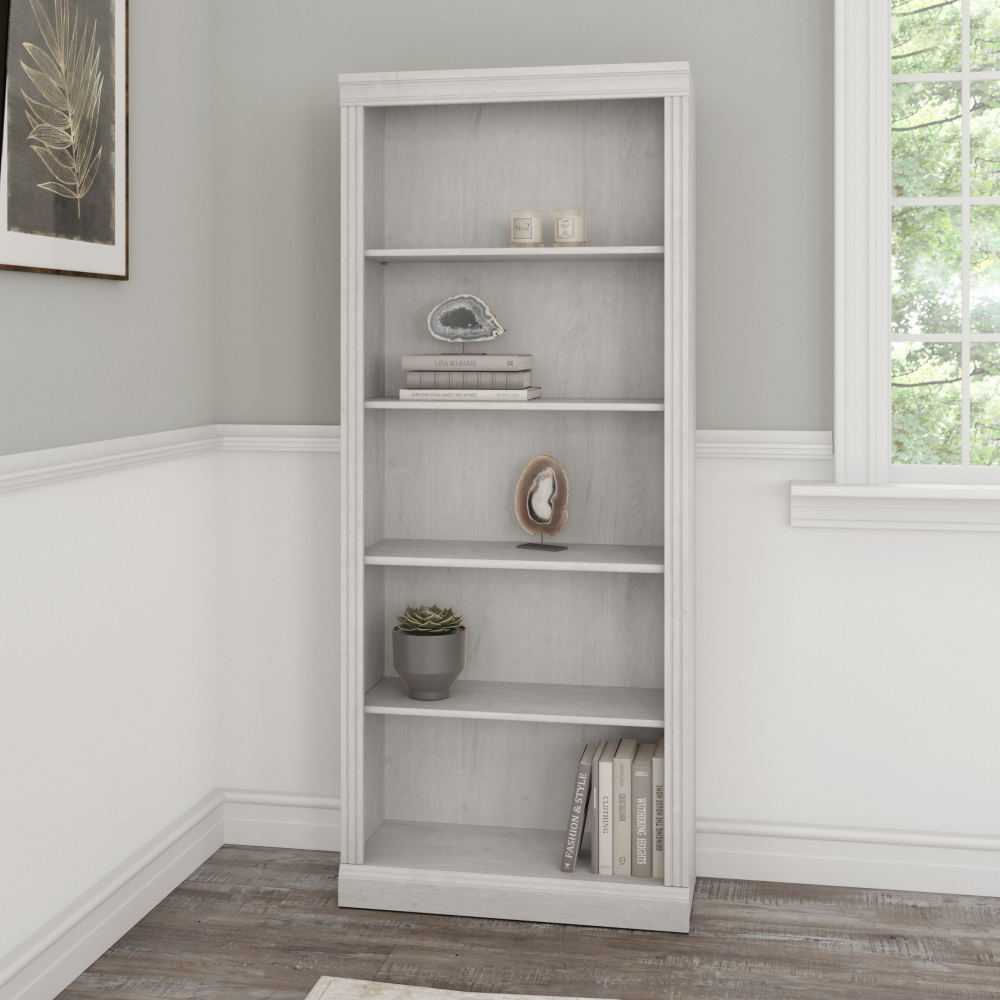 Shop Bush Furniture Saratoga Tall 5 Shelf Bookcase, Image 02, W1645C-03, #color_linen white oak