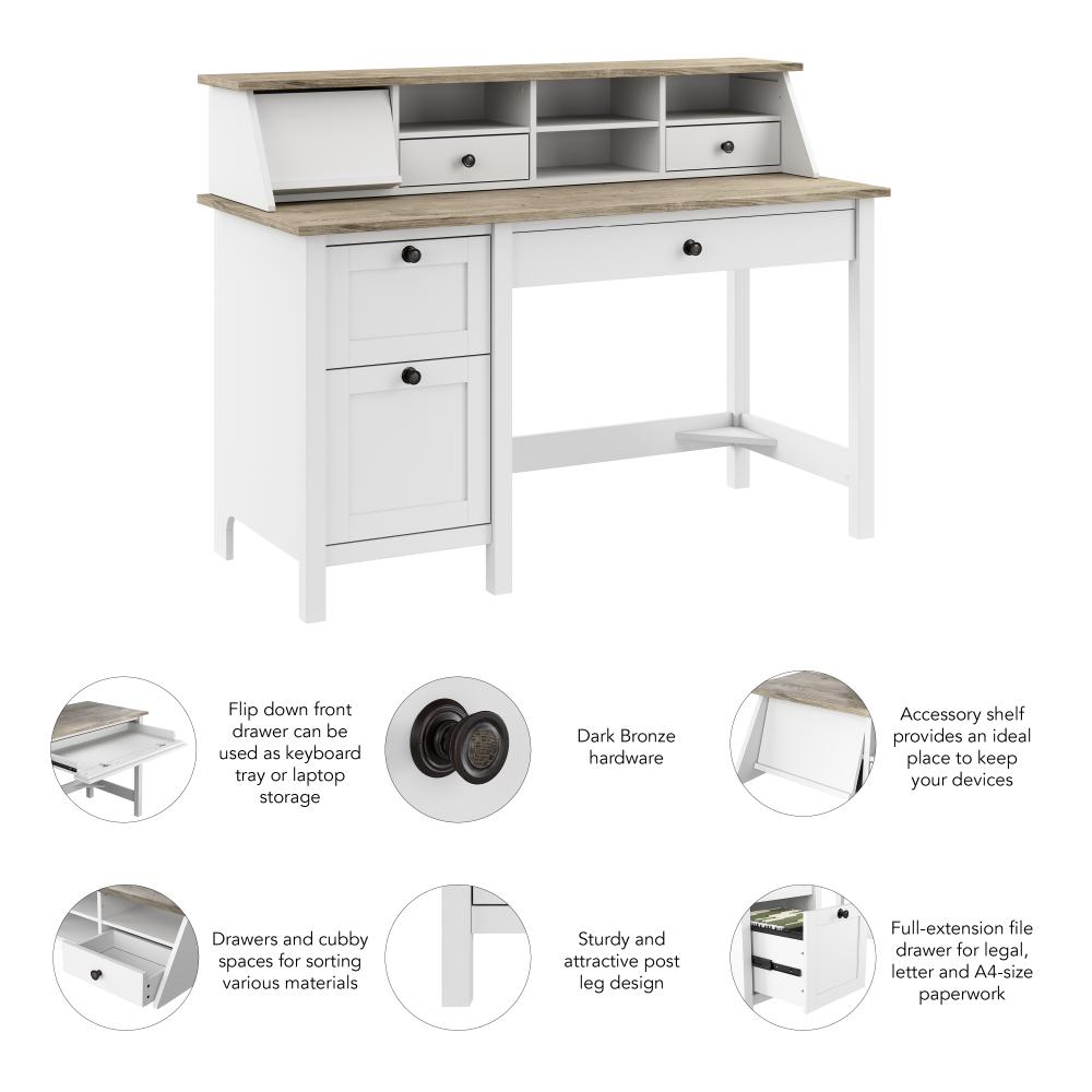 Shop Bush Furniture Mayfield 54W Computer Desk with Drawers and Desktop Organizer, Image 06, MAY003GW2, #color_shiplap gray/pure white