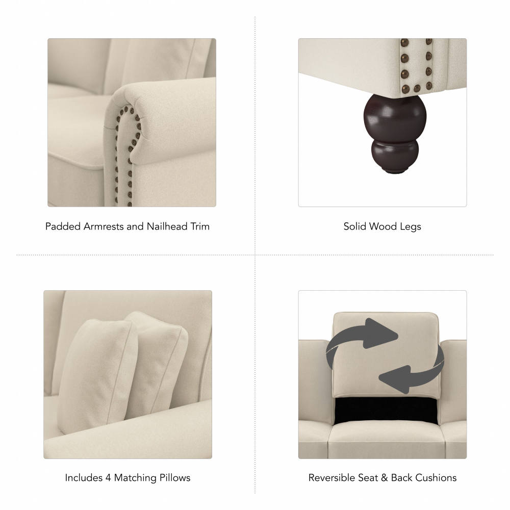 Shop Bush Furniture Coventry 99W L Shaped Sectional Couch, Image 08, CVY98BCRH-03K, #color_cream herringbone fabric