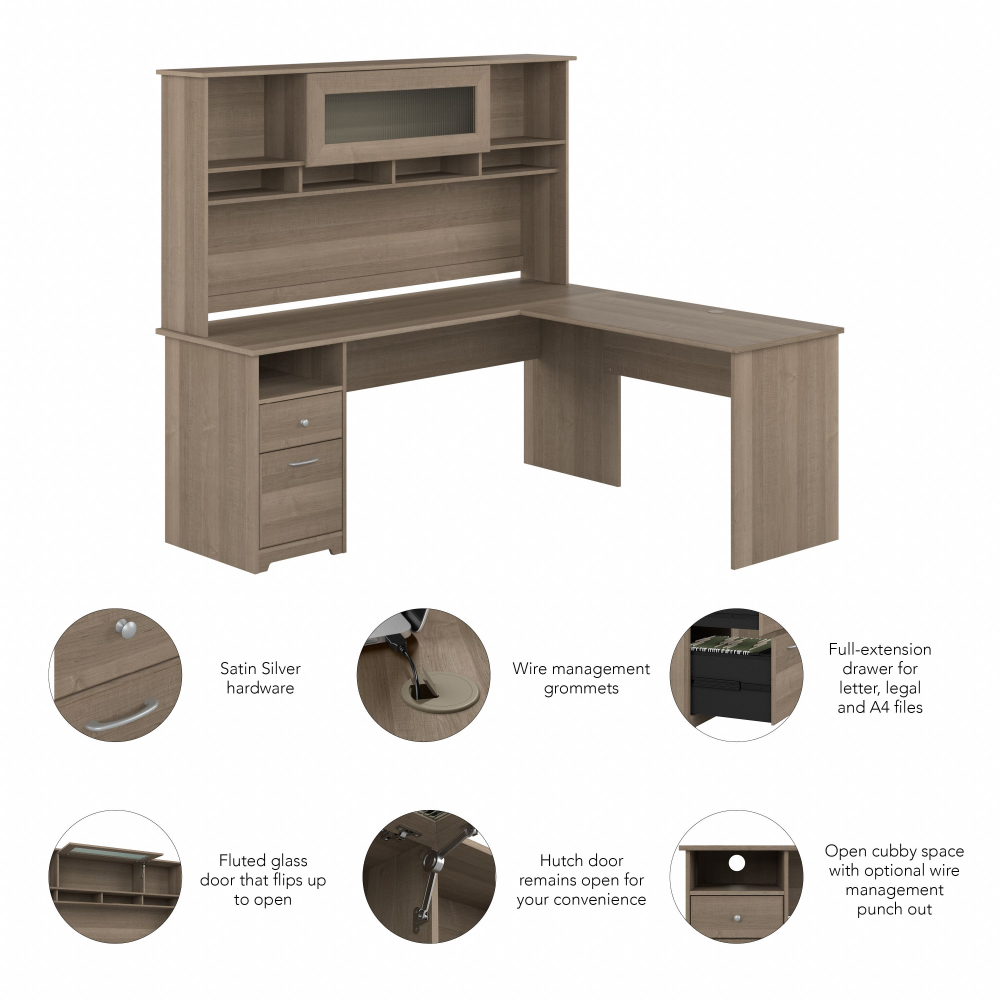 Shop Bush Furniture Cabot 72W L Shaped Computer Desk with Hutch and Drawers, Image 06, CAB053AG, #color_ash gray