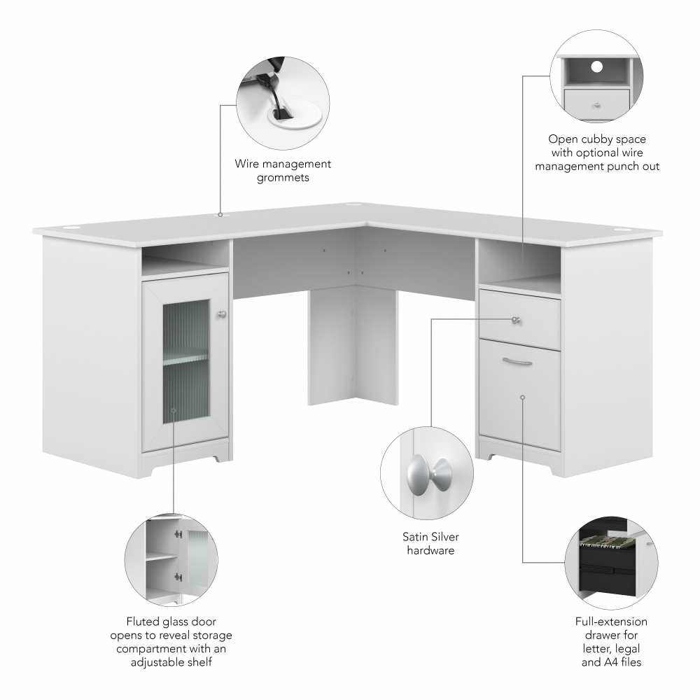 Shop Bush Furniture Cabot 60W L Shaped Computer Desk with Storage, Image 07, WC31930K, #color_white