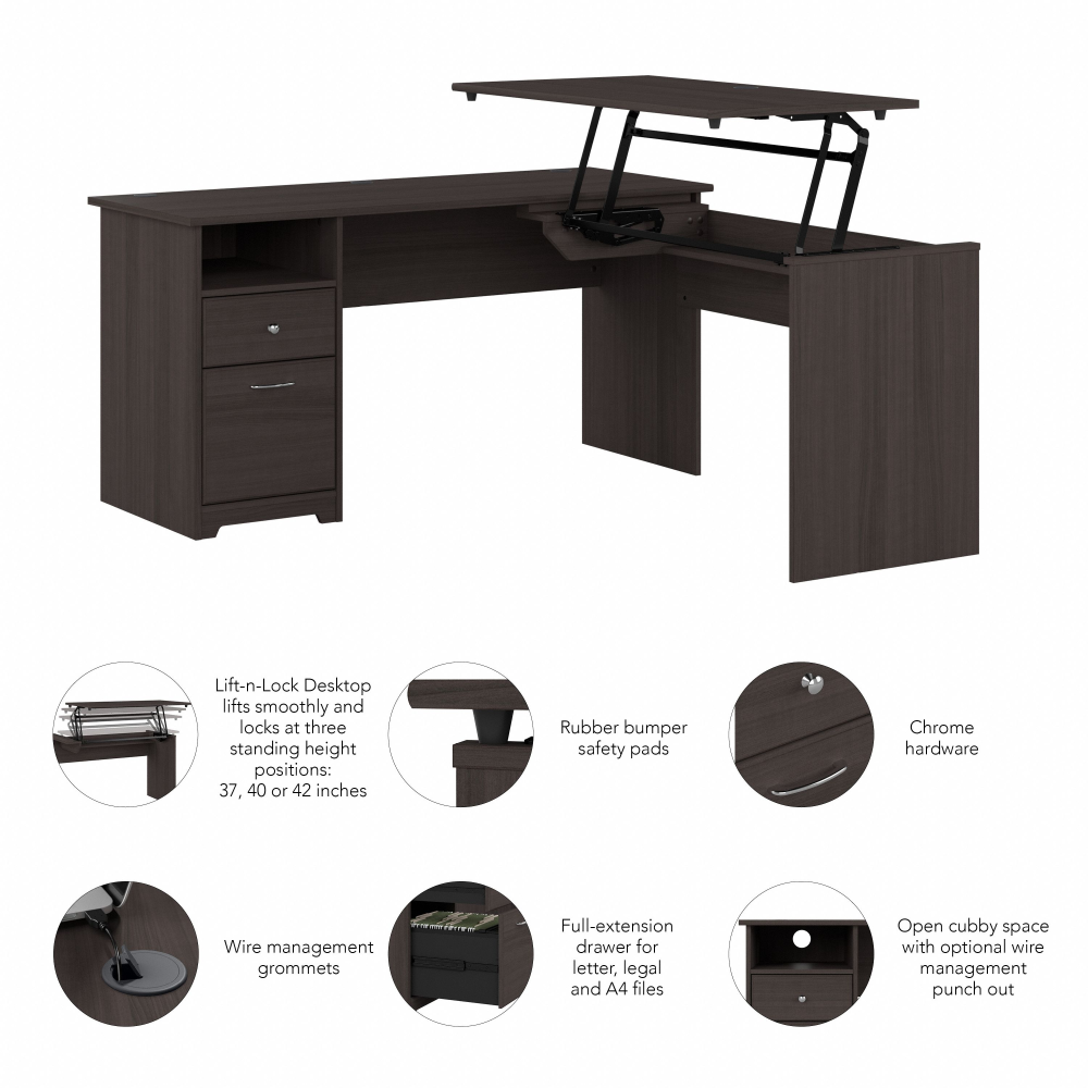 Shop Bush Furniture Cabot 60W 3 Position Sit to Stand L Shaped Desk, Image 08, CAB043HRG, #color_heather gray