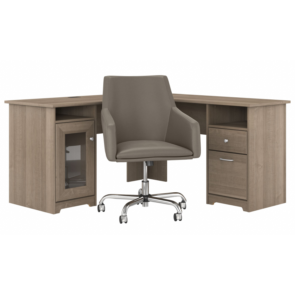 Shop Bush Furniture Cabot 60W L Shaped Computer Desk with Mid Back Leather Box Chair, Image 01, CAB059AG, #color_ash gray