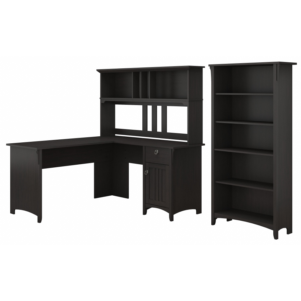 Shop Bush Furniture Salinas 60W L Shaped Desk with Hutch and 5 Shelf Bookcase, Image 01, SAL006VB, #color_vintage black