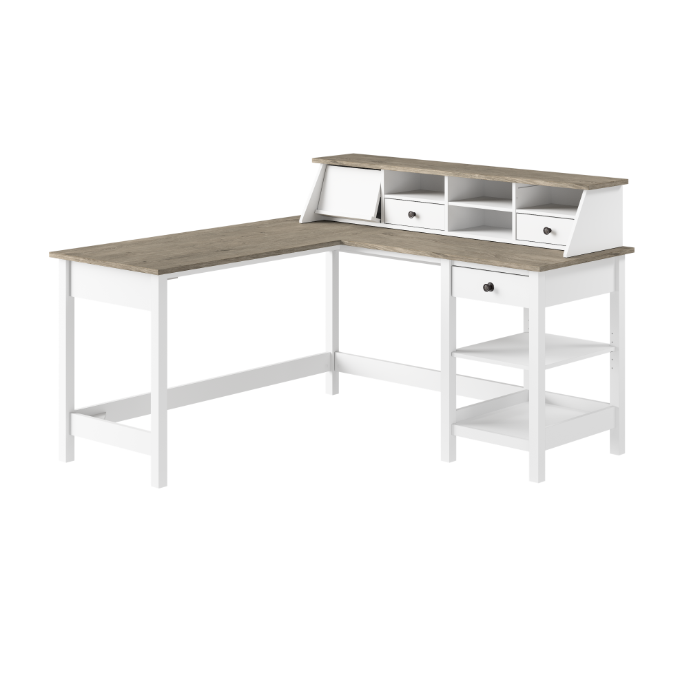 Shop Bush Furniture Mayfield 60W L Shaped Computer Desk with Desktop Organizer, Image 01, MAY012GW2, #color_shiplap gray/pure white