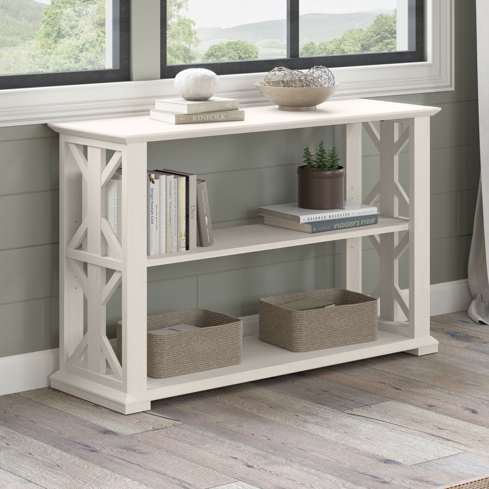 Shop Bush Furniture Homestead Console Table with Shelves, Image 02, HOT248LW-03, #color_linen white oak