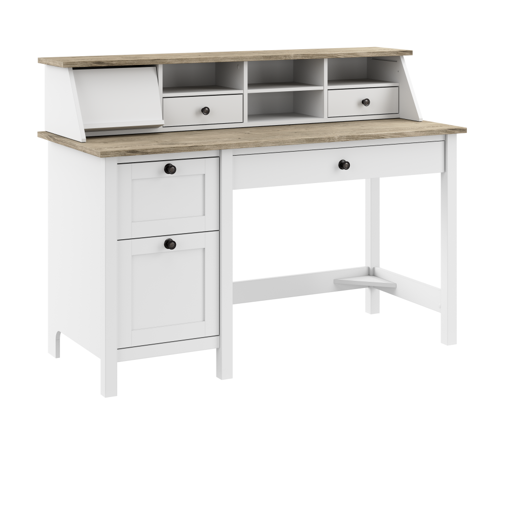 Shop Bush Furniture Mayfield 54W Computer Desk with Drawers and Desktop Organizer, Image 01, MAY003GW2, #color_shiplap gray/pure white