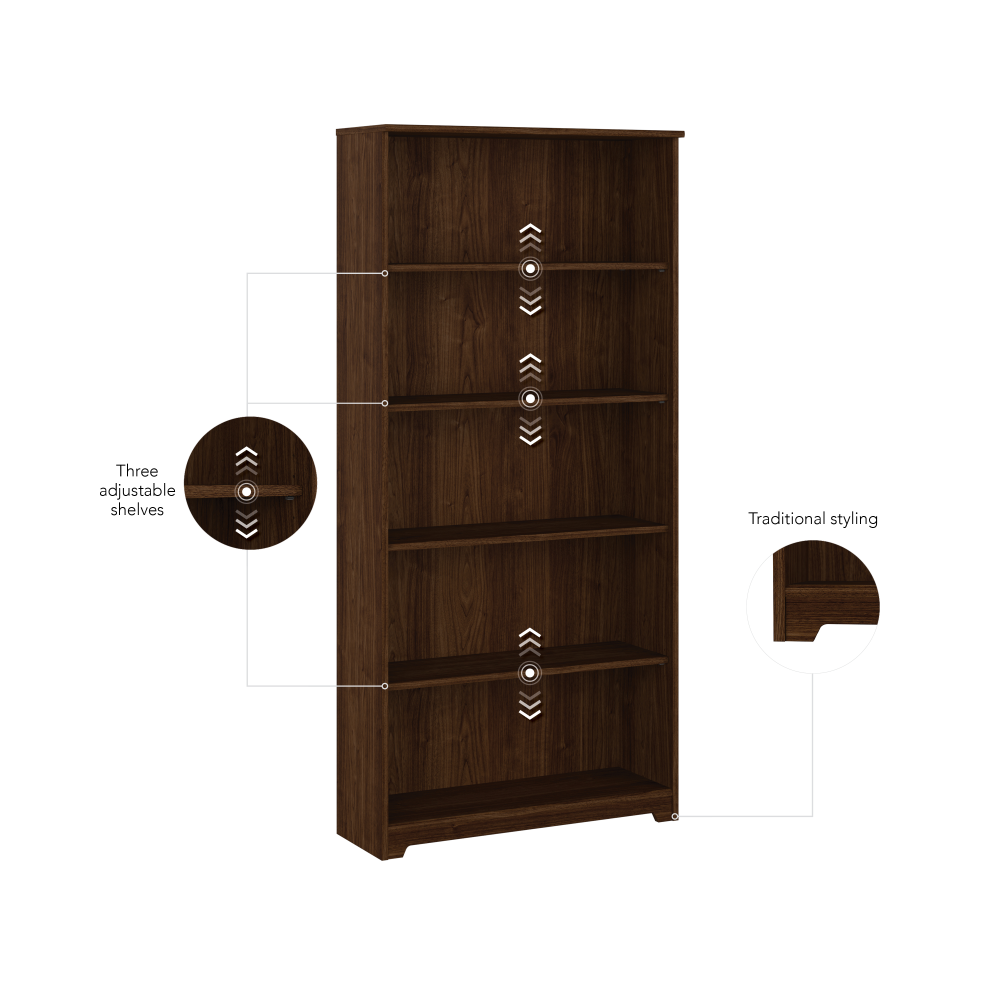Shop Bush Furniture Cabot Tall 5 Shelf Bookcase, Image 07, WC31066-03, #color_modern walnut