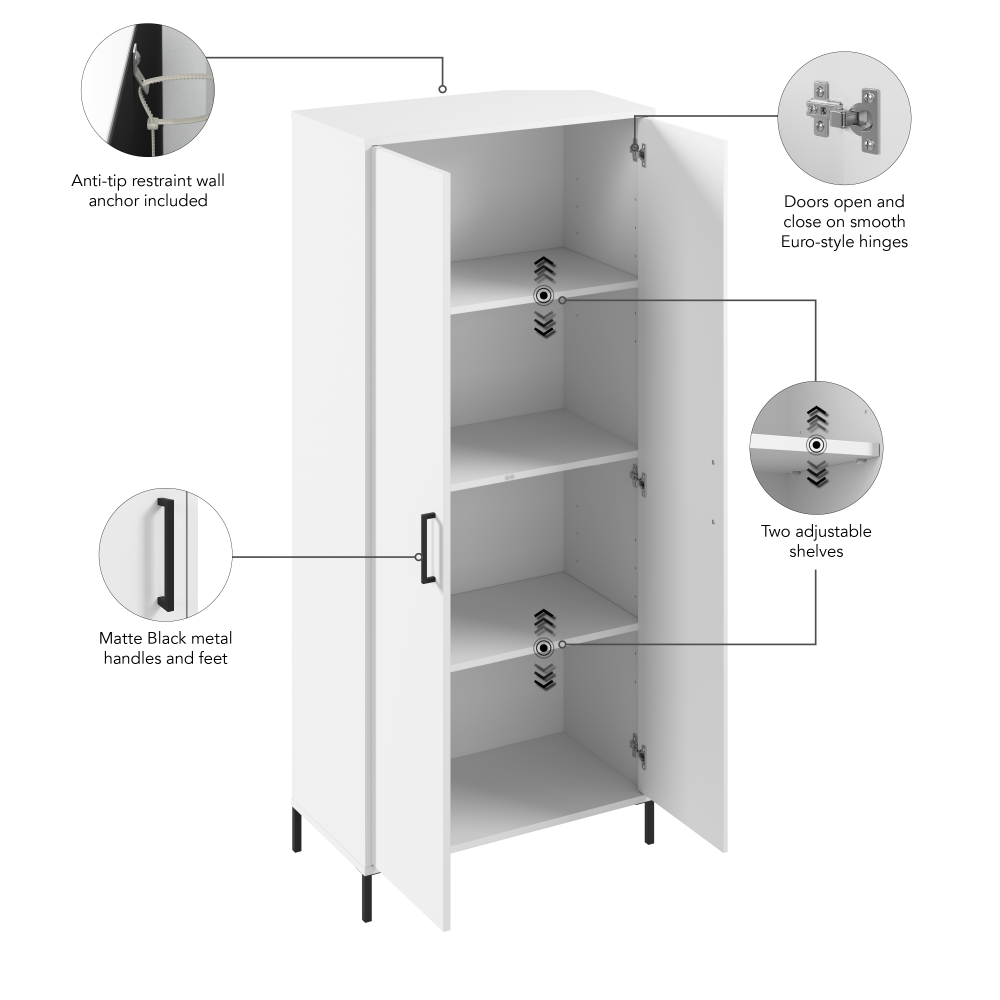 Shop Bush Furniture Essence Bathroom Storage Cabinet, Image 08, ESS129WH-Z1, #color_white