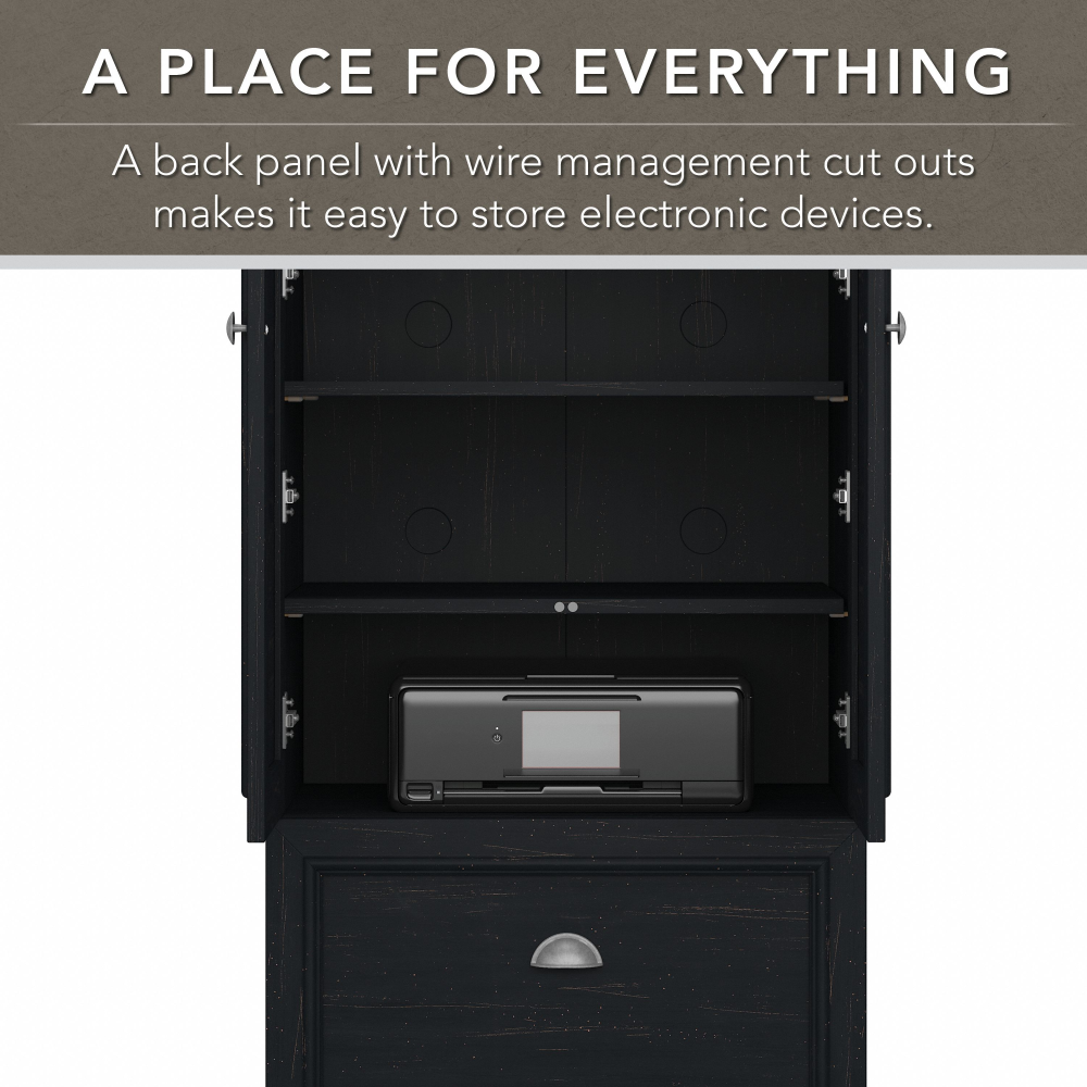 Shop Bush Furniture Fairview 60W L Shaped Desk and 2 Door Storage Cabinet with File Drawer, Image 07, FV009AB, #color_antique black/hansen cherry