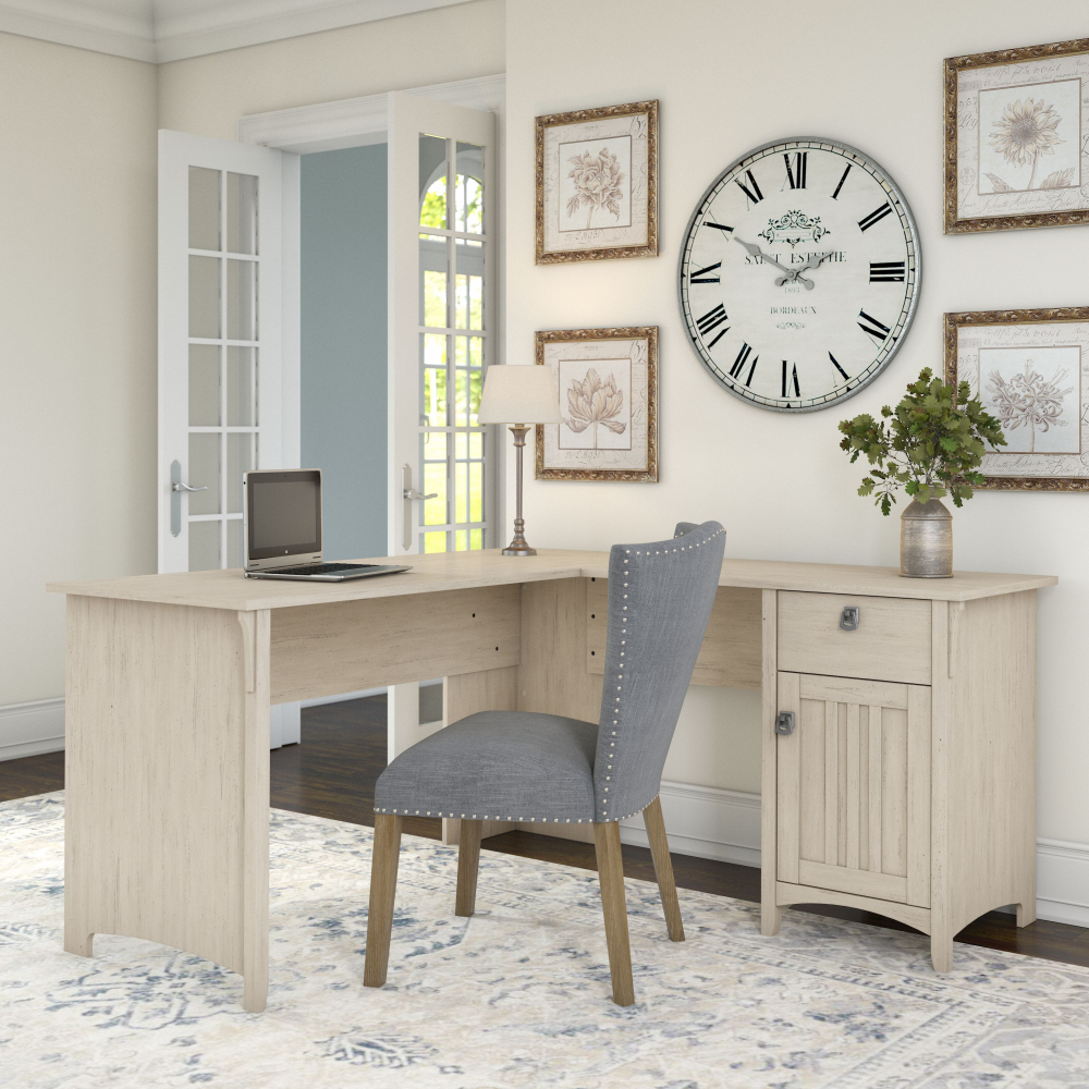 Shop Bush Furniture Salinas 60W L Shaped Desk with Storage, Image 02, SAD160AW-03, #color_antique white