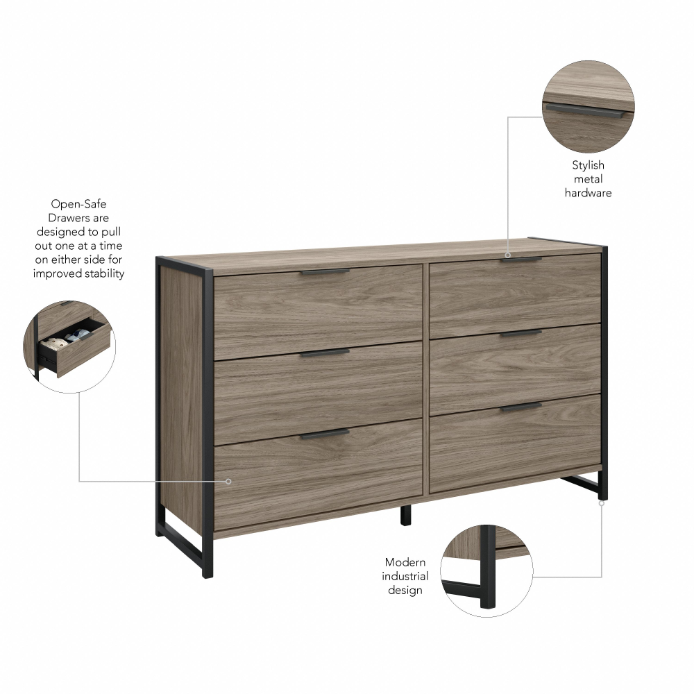 Shop Bush Furniture Atria 6 Drawer Dresser with Mirror, Image 08, ATR015MH, #color_modern hickory
