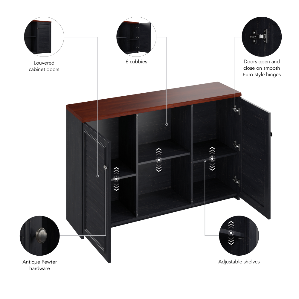 Shop Bush Furniture Fairview Accent Cabinet with Doors, Image 07, WC53948-03, #color_antique black/hansen cherry