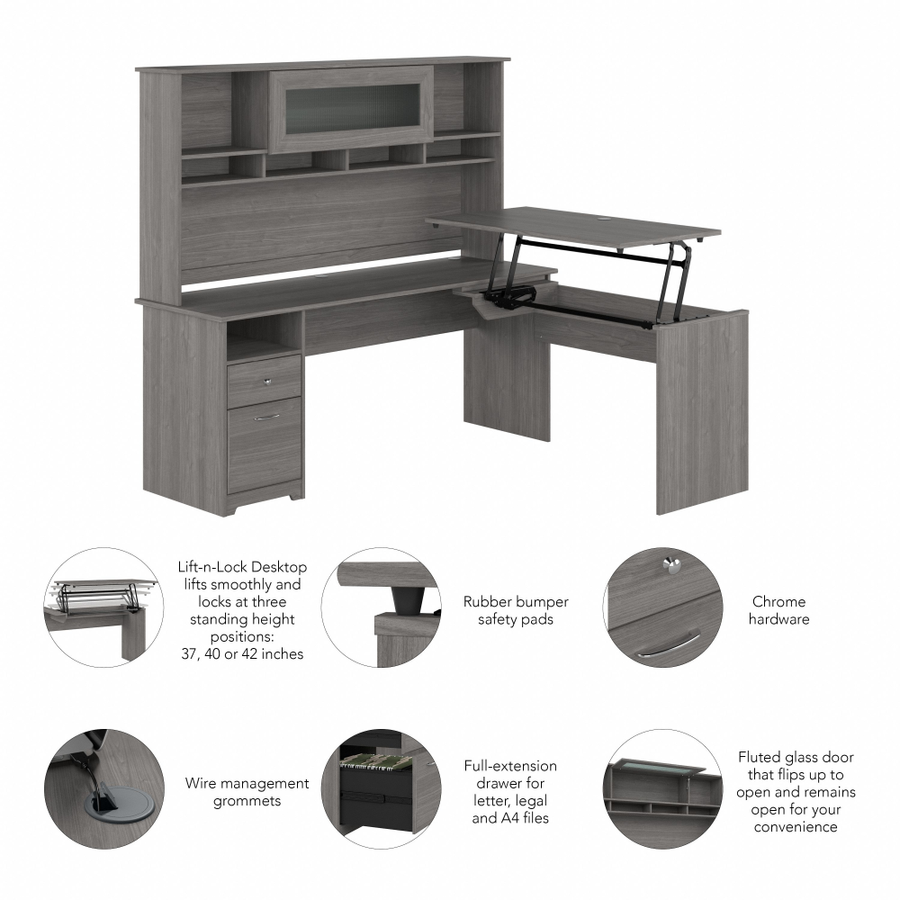 Shop Bush Furniture Cabot 72W 3 Position Sit to Stand L Shaped Desk with Hutch, Image 08, CAB052MG, #color_modern gray