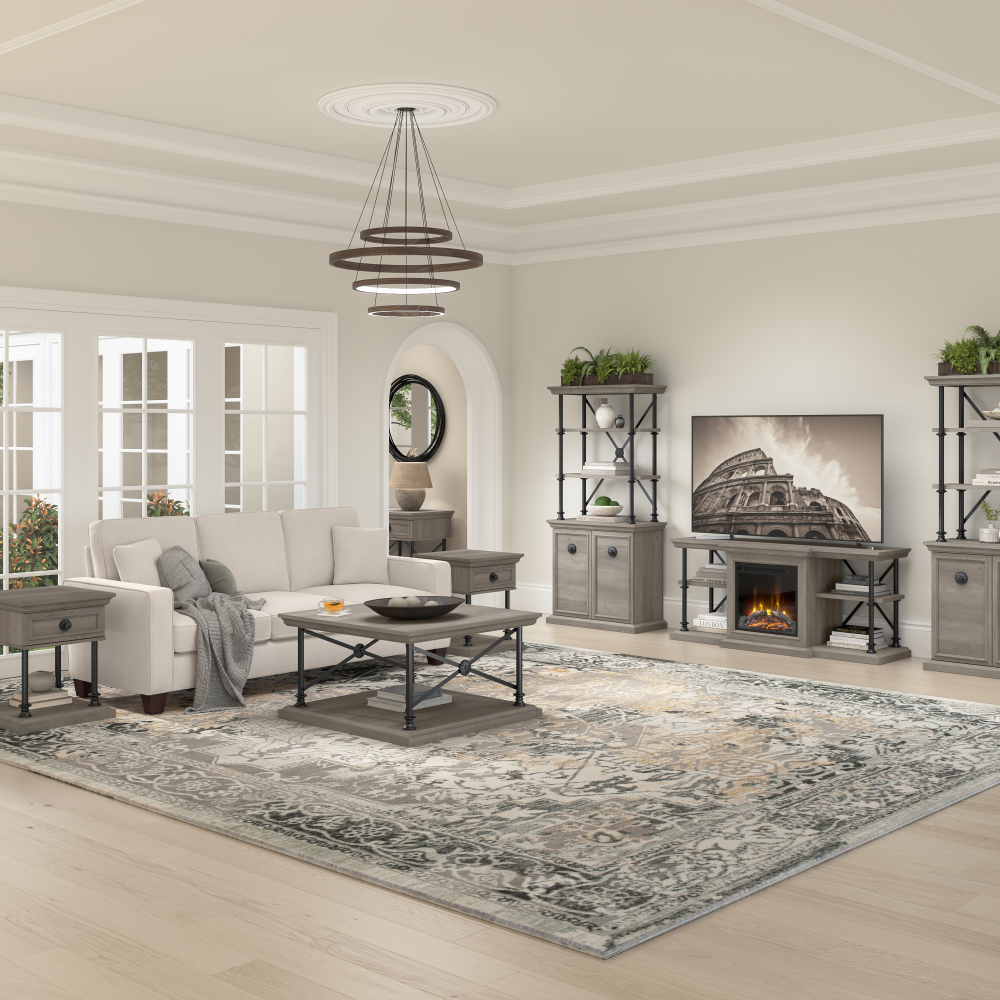 Shop Bush Furniture Coliseum 64W Designer L Shaped Desk with Storage, Image 04, CSD164DG-03K, #color_driftwood gray