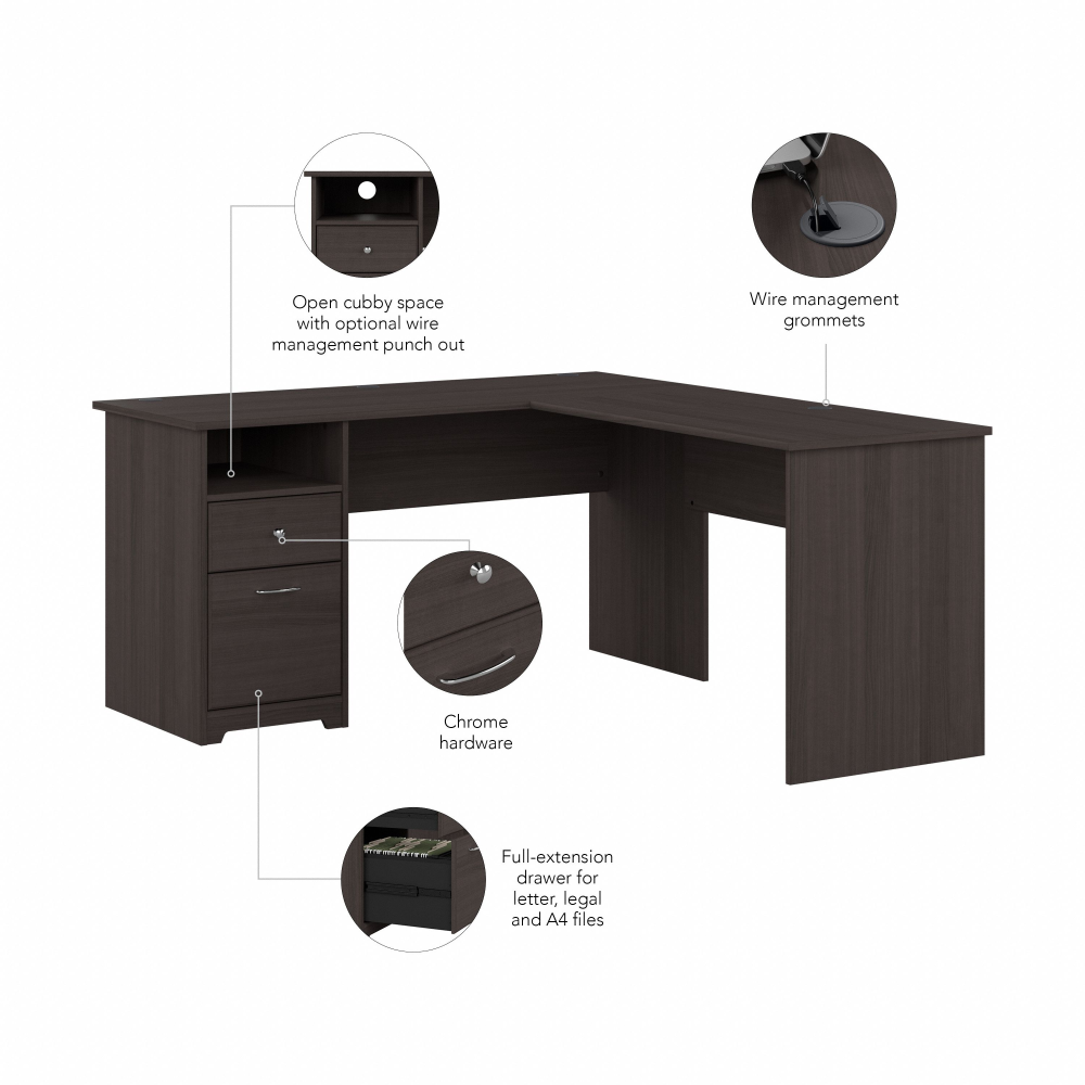 Shop Bush Furniture Cabot 60W L Shaped Computer Desk with Drawers, Image 06, CAB044HRG, #color_heather gray
