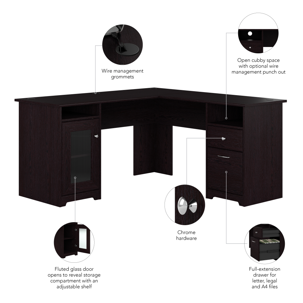 Shop Bush Furniture Cabot 60W L Shaped Computer Desk with Storage, Image 08, WC31830K, #color_espresso oak