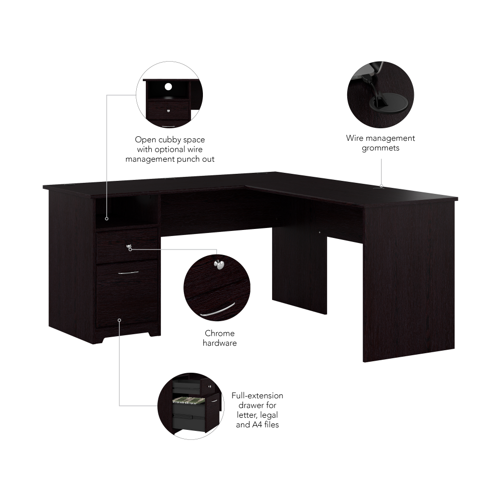 Shop Bush Furniture Cabot 60W L Shaped Computer Desk with Drawers, Image 06, CAB044EPO, #color_espresso oak
