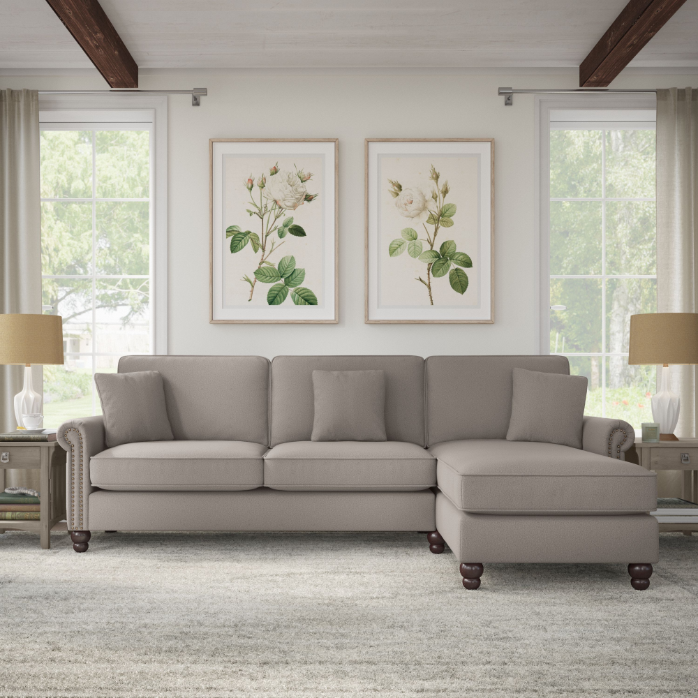 Shop Bush Furniture Coventry 102W Sectional Couch with Reversible Chaise Lounge, Image 02, CVY102BBGH-03K, #color_beige herringbone fabric