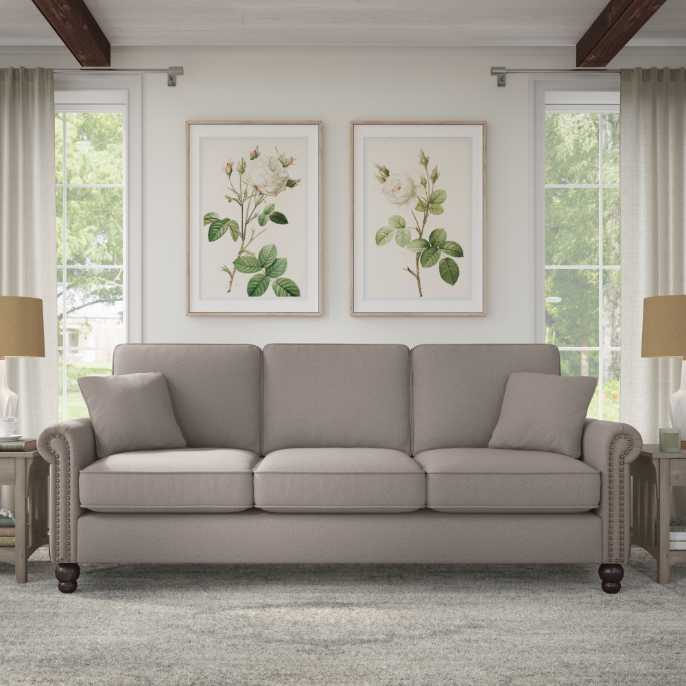 Shop Bush Furniture Coventry 85W Sofa, Image 02, CVJ85BBGH-03K, #color_beige herringbone fabric